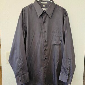 GEOFFREY BEENE Mens Dress Shirt Sateen Purple XL 17 1/2 - 34/35 Wrinkle Free